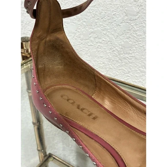 Coach 'Jody' Pink Studded Leather Strap Pointed Toe Ballet Flats Size 9B - Picture 14 of 14